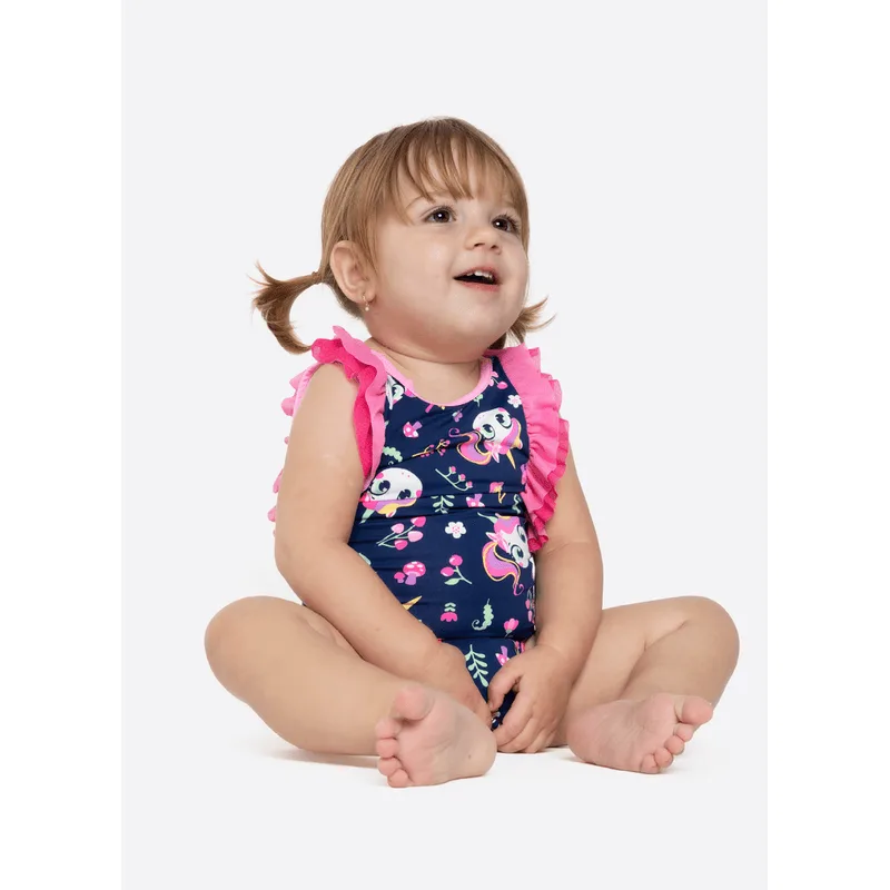 Maiô com Proteção Solar Bebê Menina Unicórnio Encantada 6 A 9 MESES