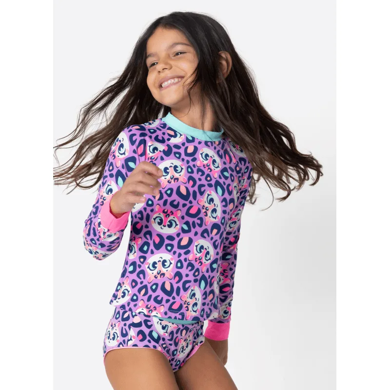 Camiseta Manga Longa com Proteção Solar Menina Onça Fantástica 8