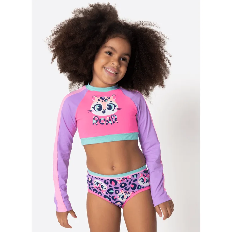 Conjunto Cropped e Calcinha com Proteção Solar Menina Onça Fantástica 4