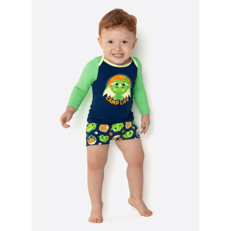 Camiseta Manga Longa com Proteção Solar Bebê Menino Dragão Camping 3 A 6 MESES