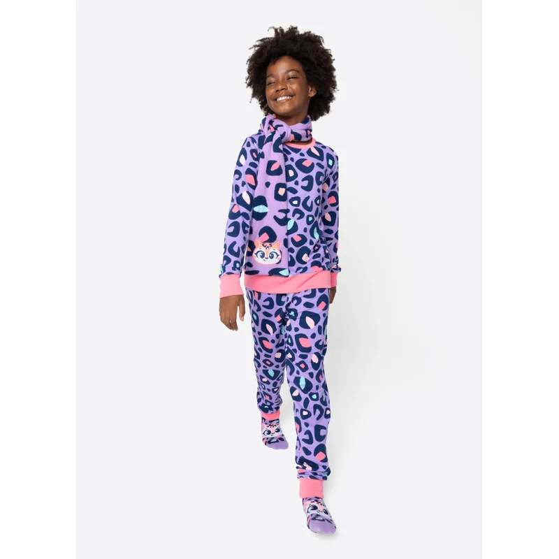 Pijama Manga Longa Moletinho Menina Teen Onça Fantástica 14