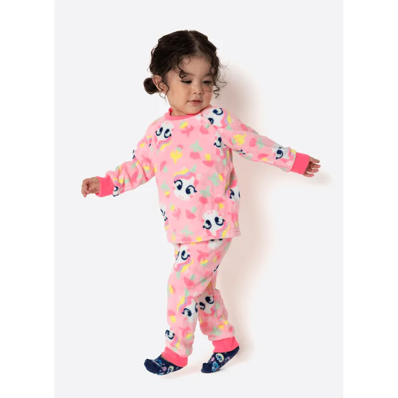 Pijama Manga Longa Soft Bebê Menina Unicórnio Encantada 9 A 12 MESES