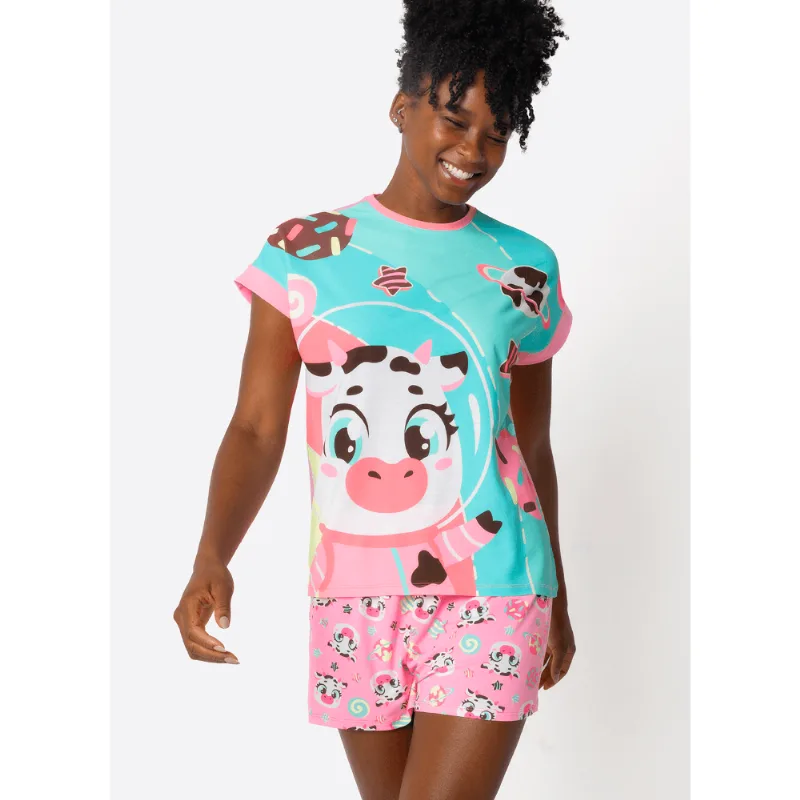 Pijama Curto Pijama Manga Curta Viscolycra Feminino M