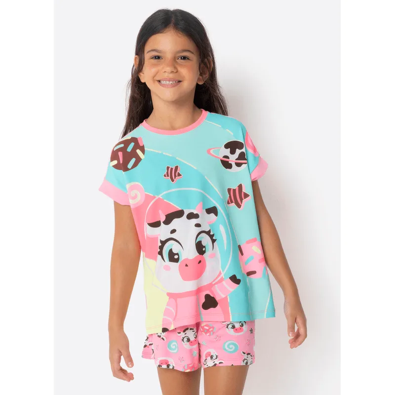 Pijama Manga Curta Viscolycra Menina Vaca Chocolate 6