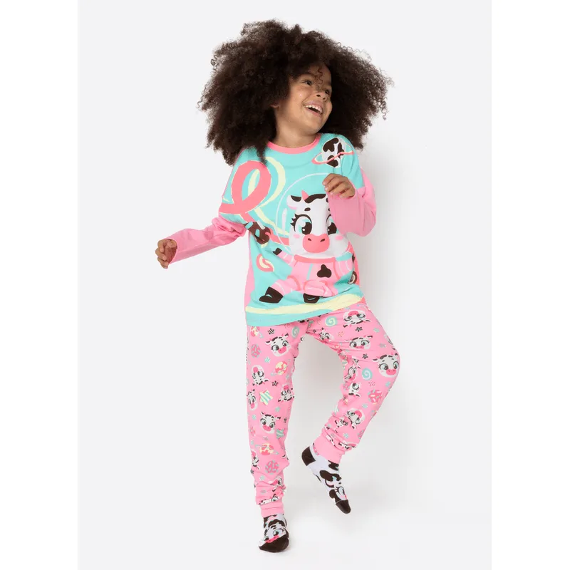 Pijama Manga Longa Viscolycra Menina Vaca Chocolate 1