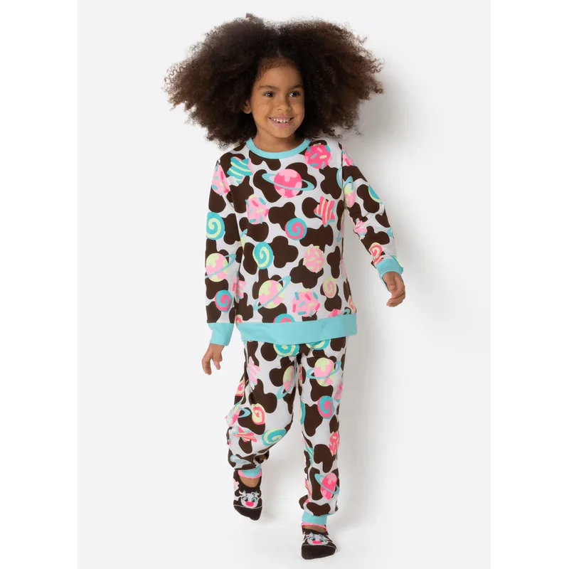 Pijama Manga Longa Moletinho Menina Vaca Chocolate 4