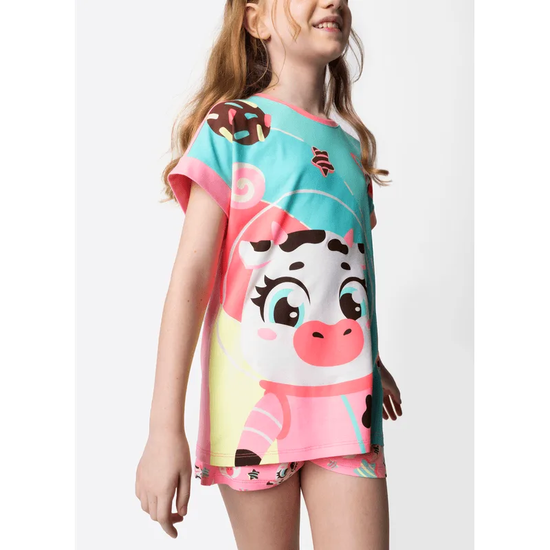 Pijama Manga Curta Viscolycra Menina Teen Vaca Chocolate 8