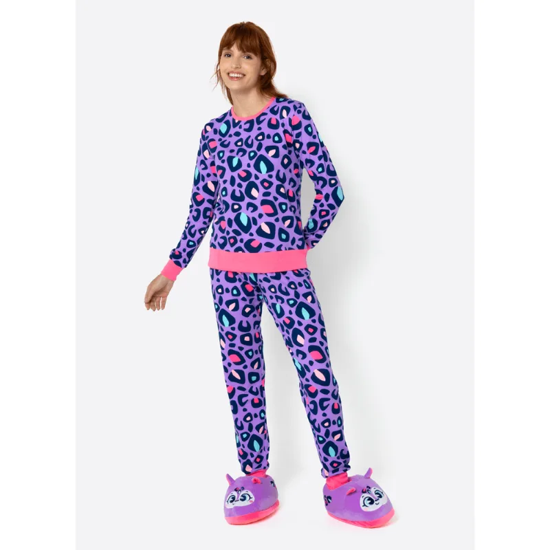 Pijama Manga Longa Ultra Visco Feminino Onça G