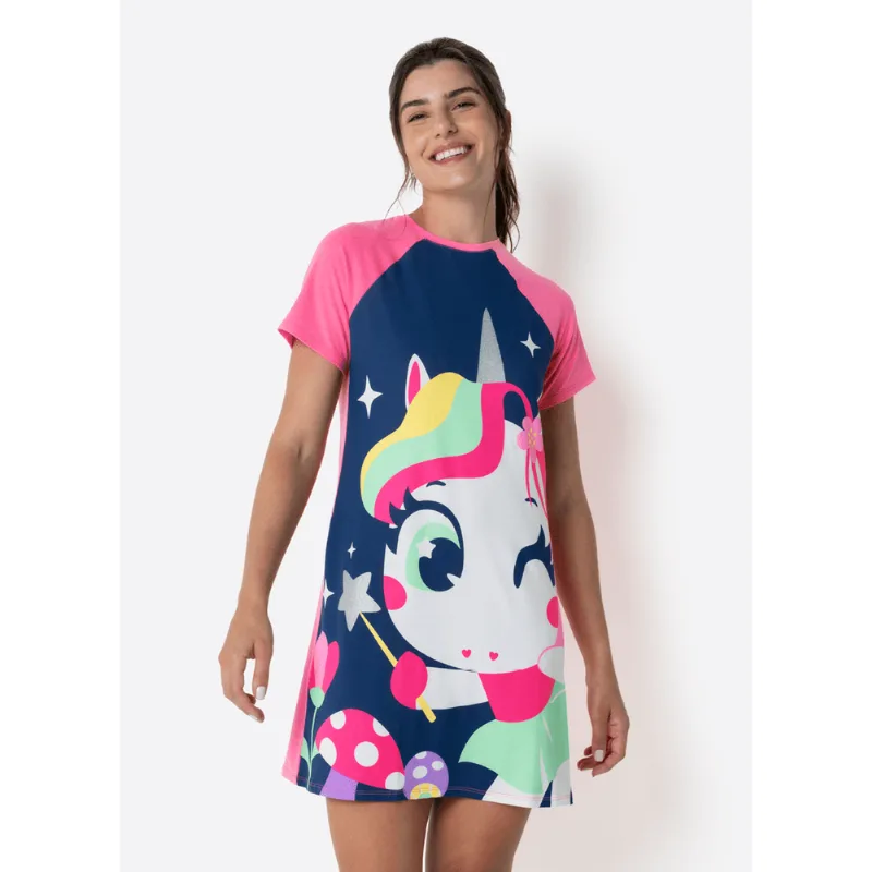 Camisola Manga Curta Feminino Unicórnio Encantado M
