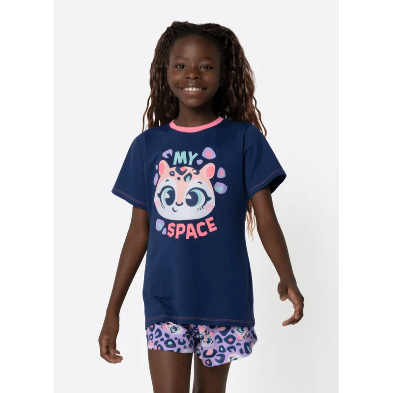 Pijama Manga Curta Algodão Menina Teen Onça Fantástica 12