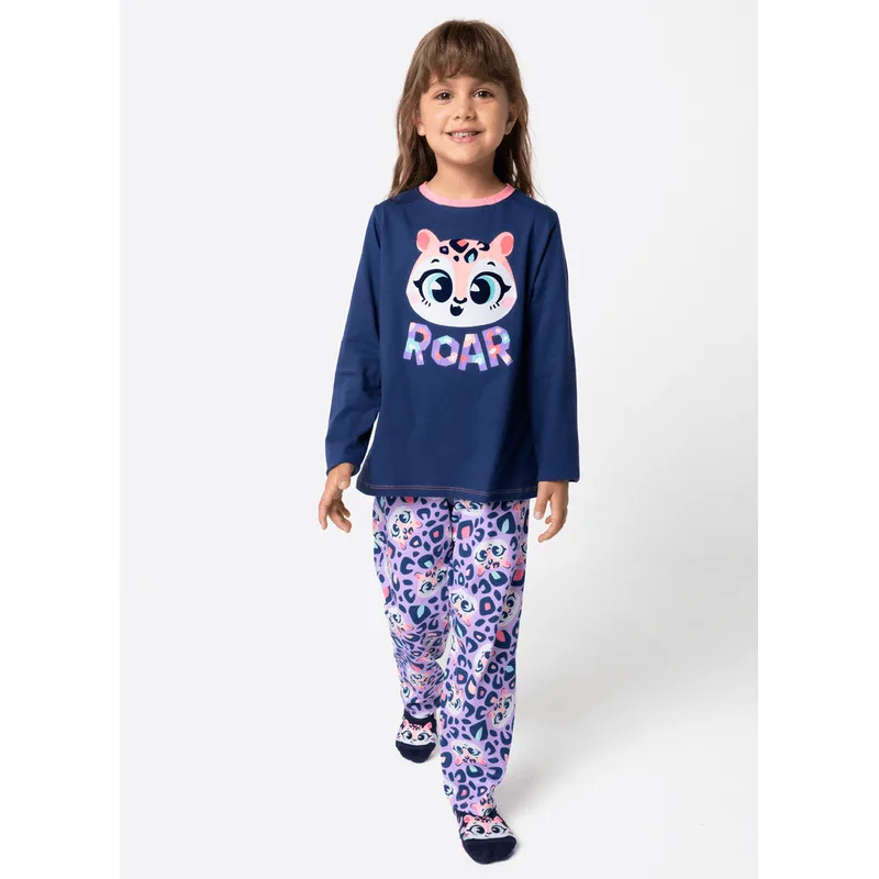 Pijama Manga Longa Algodão Menina Onça Fantástica 6