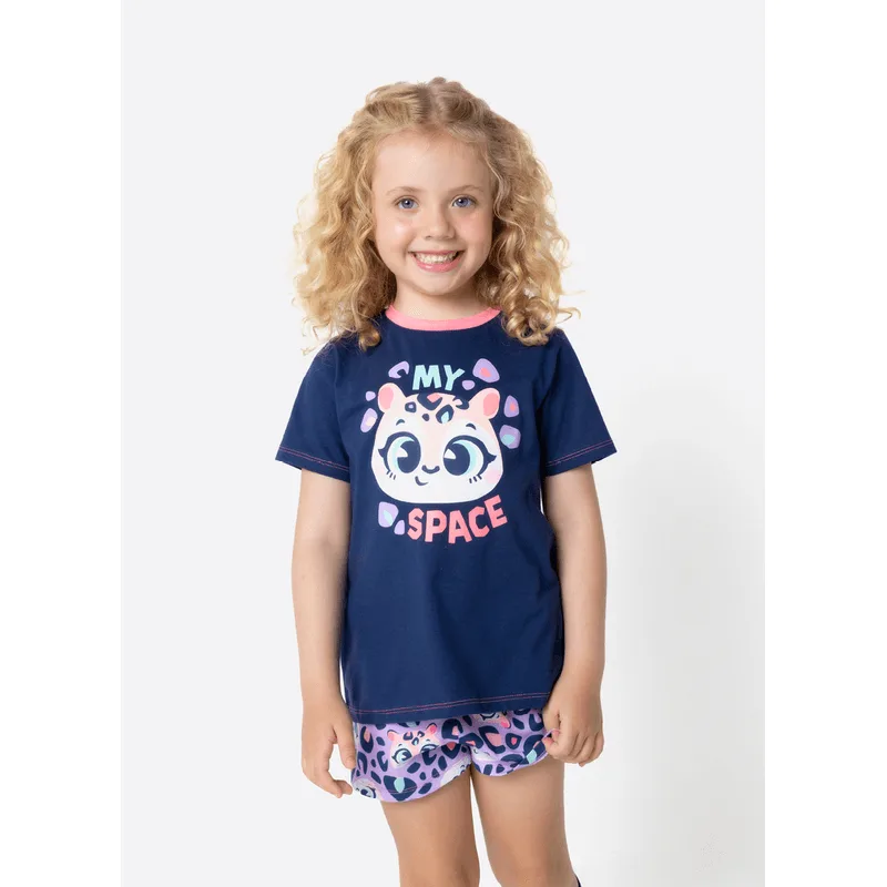 Pijama Manga Curta Algodão Menina Onça Fantástica 4
