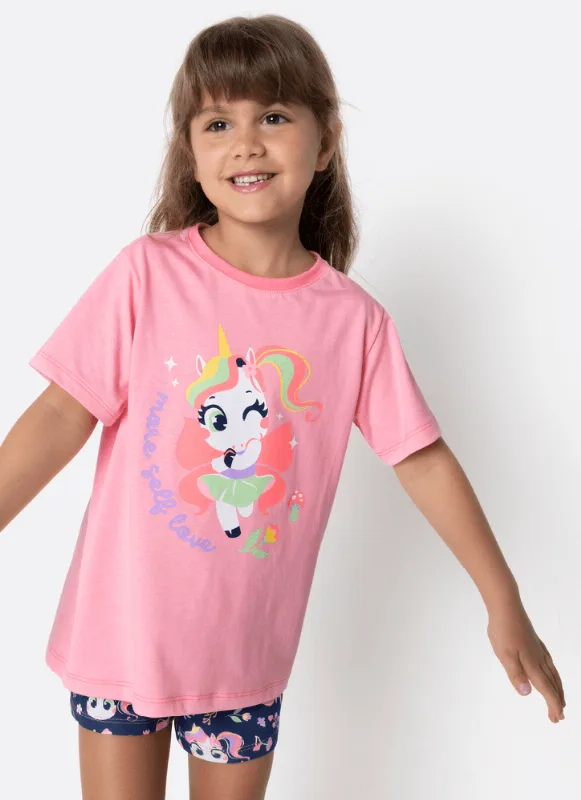 Pijama Manga Curta Algodão Menina Unicórnio Encantado 1