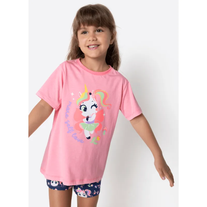 Pijama Manga Curta Algodão Menina Unicórnio Encantado 6