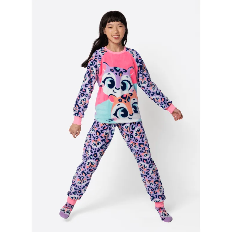 Pijama Manga Longa Soft Menina Teen Onça 10