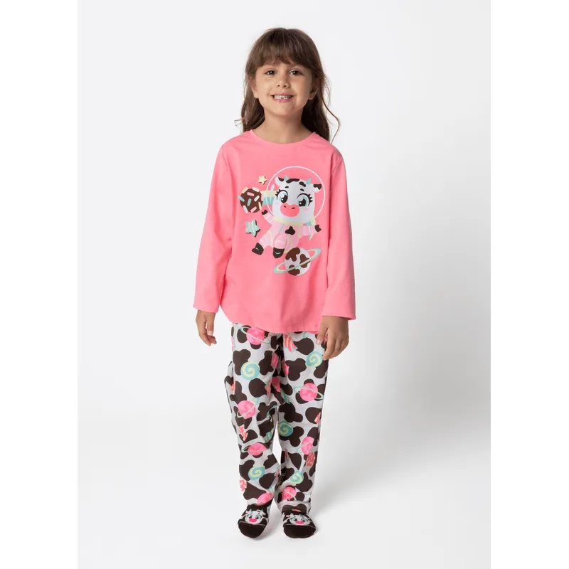 Pijama Manga Longa Algodão Menina Vaca Chocolate 1