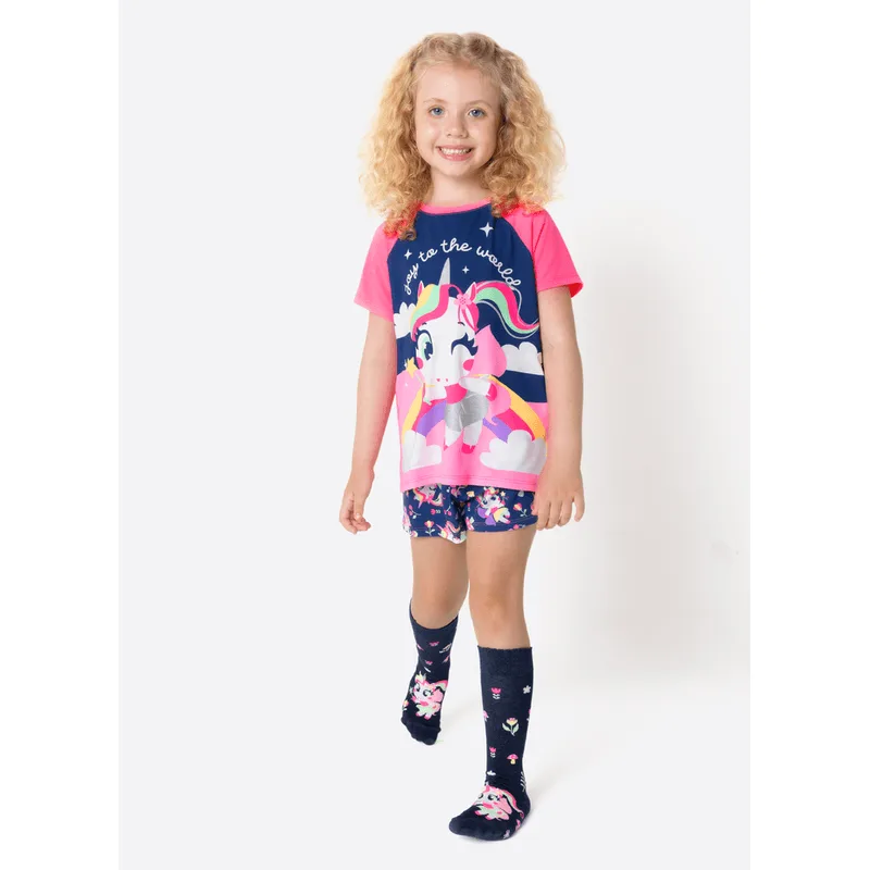 Pijama Manga Curta Viscolycra Menina Unicórnio Encantada 4