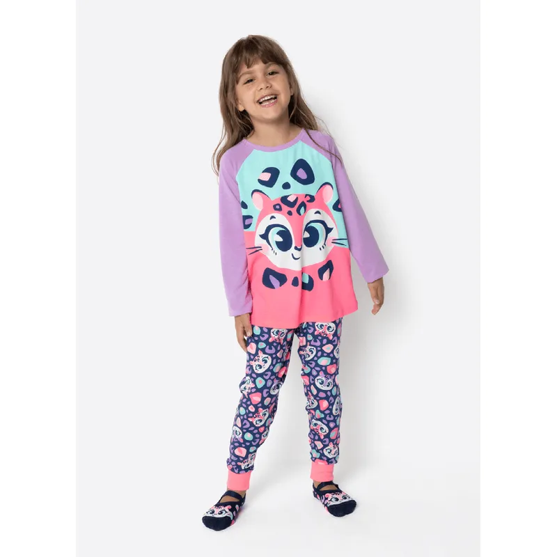 Pijama Manga Longa Viscolycra Menina Onça Fantástica 6
