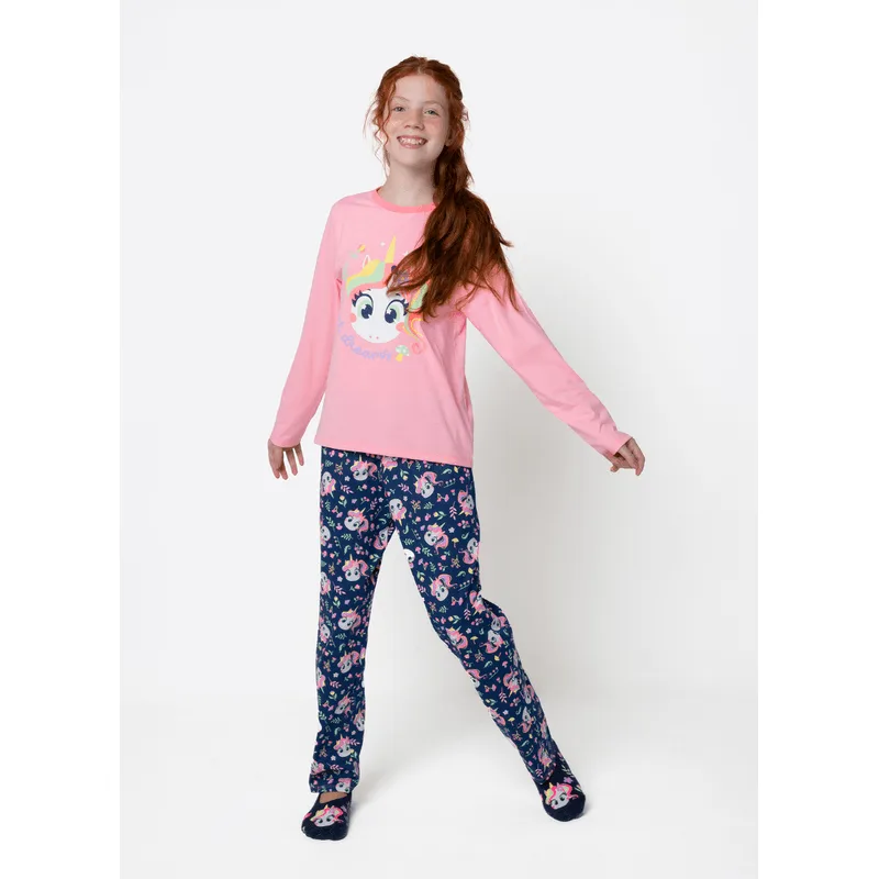 Pijama Manga Longa Algodão Menina Teen Unicórnio Encantada 12
