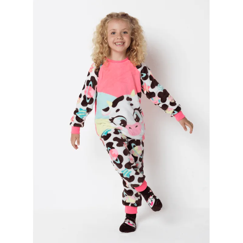 Pijama Manga Longa Soft Menina Vaca Chocolate 4