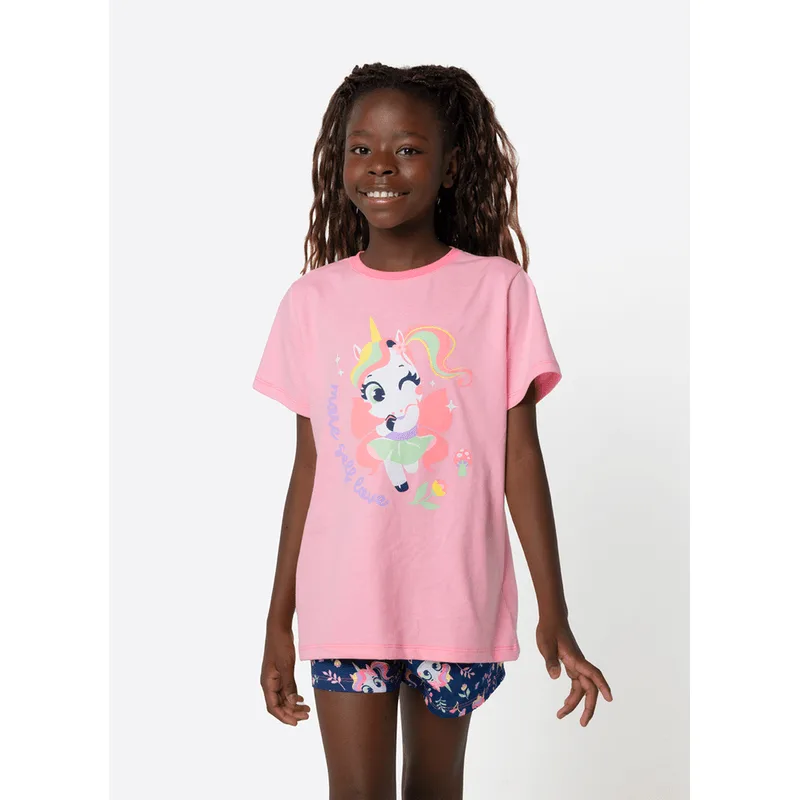 Pijama Manga Curta Algodão Menina Teen Unicórnio Encantada 14
