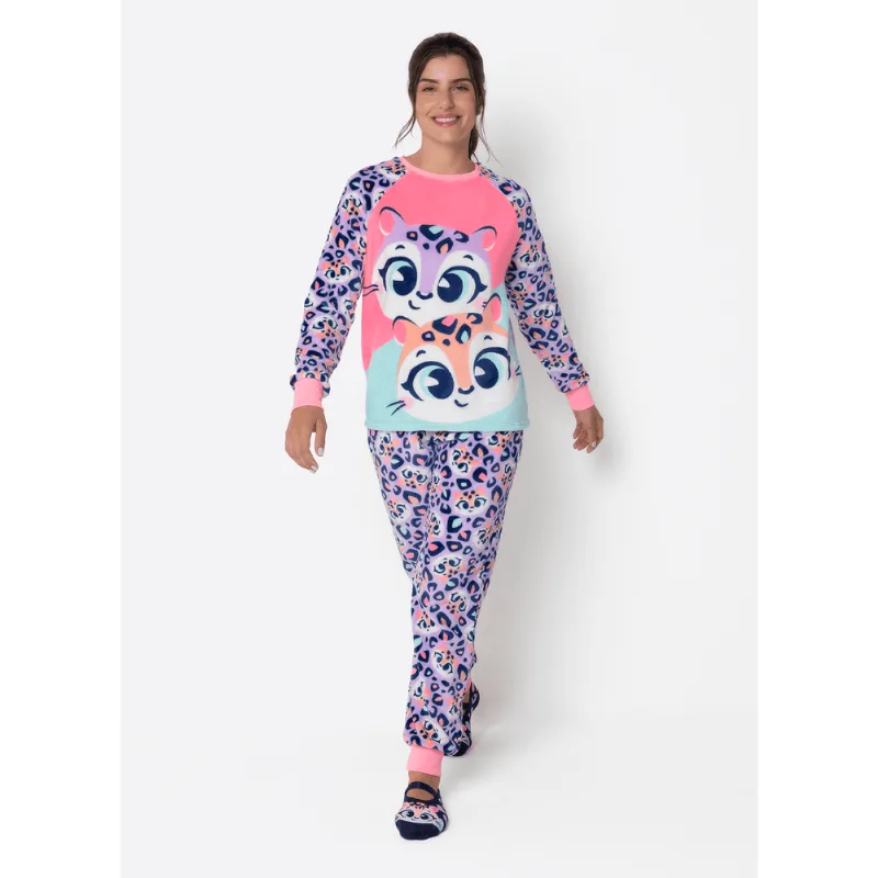 Pijama Manga Longa Soft Feminino Onça GG