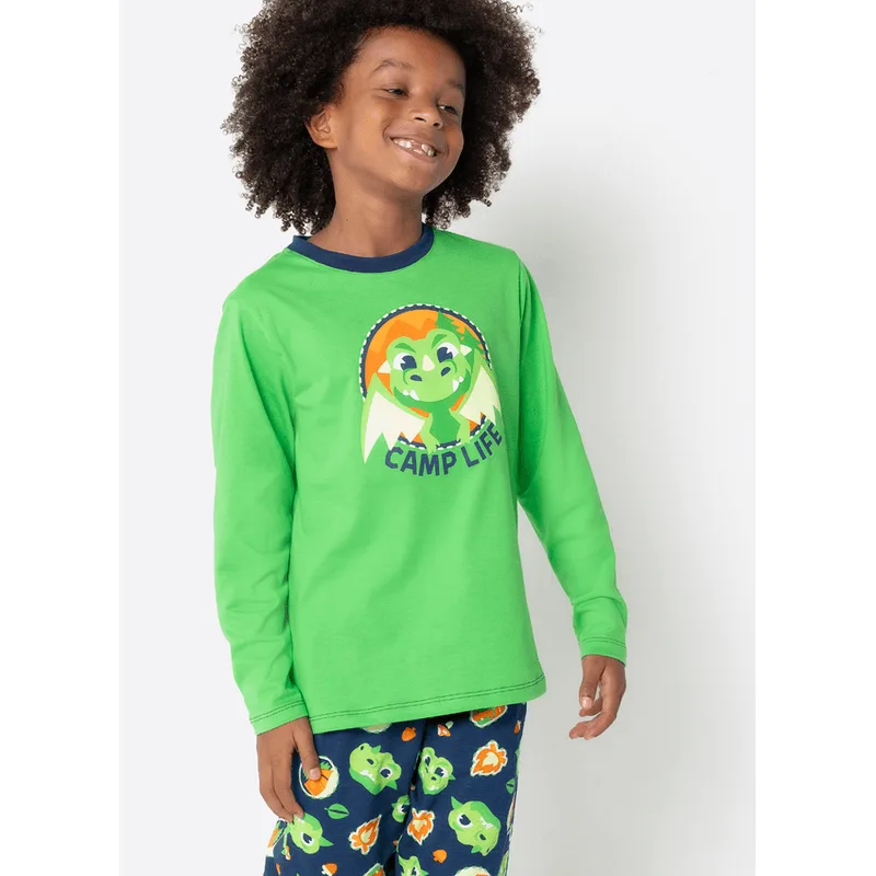 Pijama Manga Longa Algodão Menino Dragão Camping 6