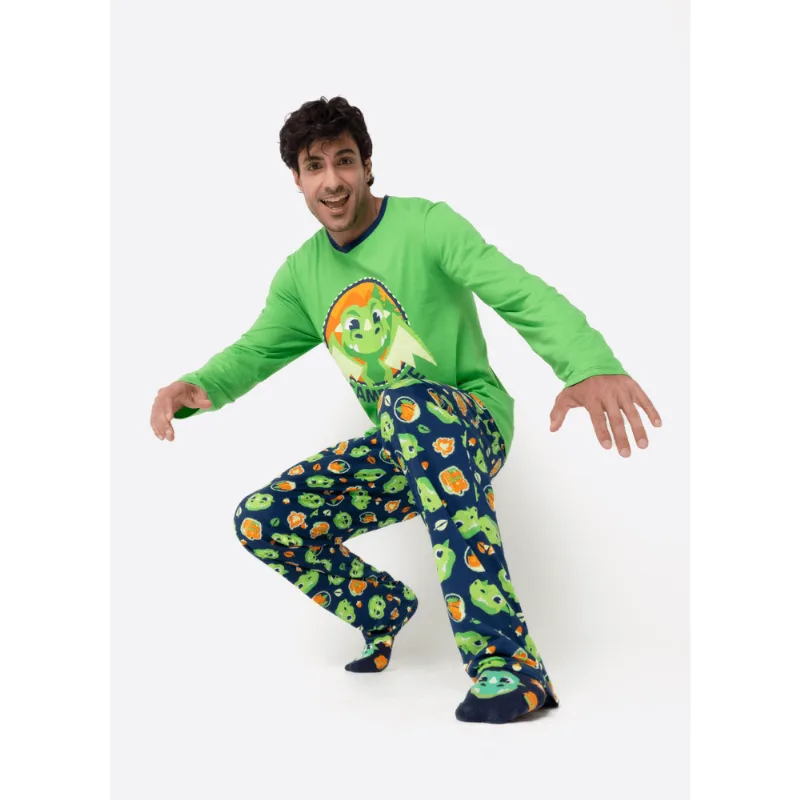 Pijama Manga Longa Algodão Masculino Dragão Camping GG