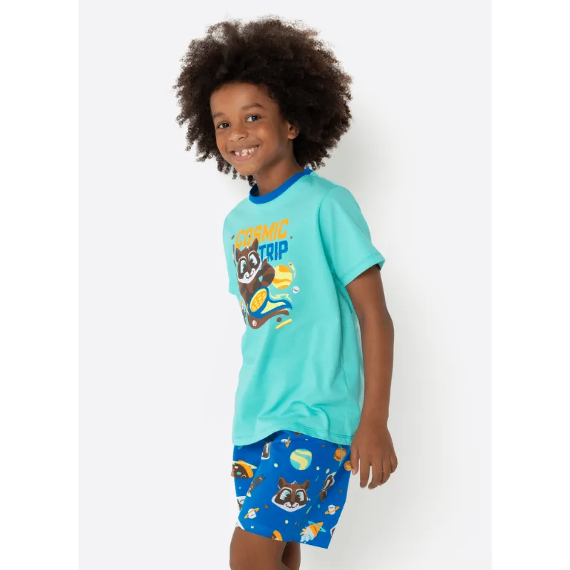 Pijama Manga Curta Algodão Menino Guaxinim Chocolate 1