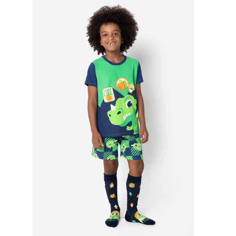 Pijama Manga Curta Viscolycra Menino Dragão Camping 2