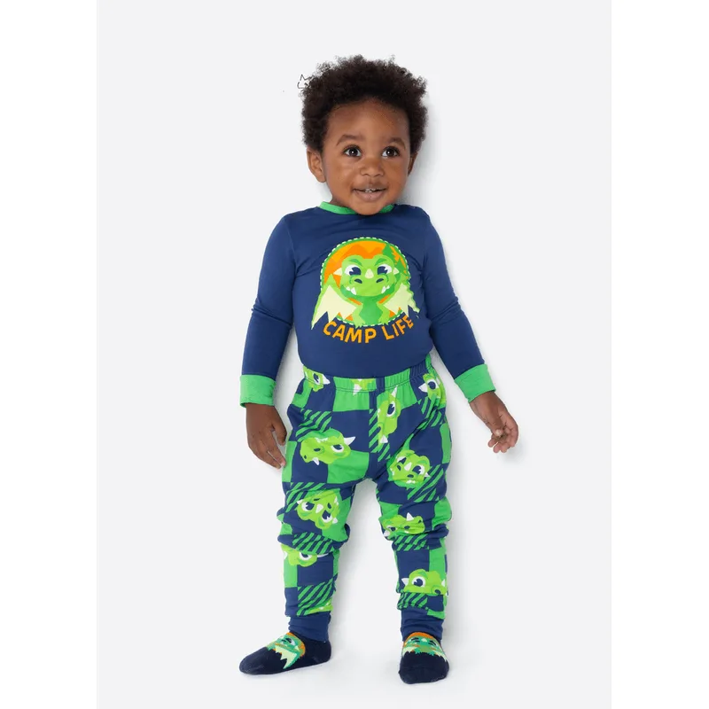 Pijama Manga Longa Viscolycra Bebê Menino Dragão Camping 6 A 9 MESES