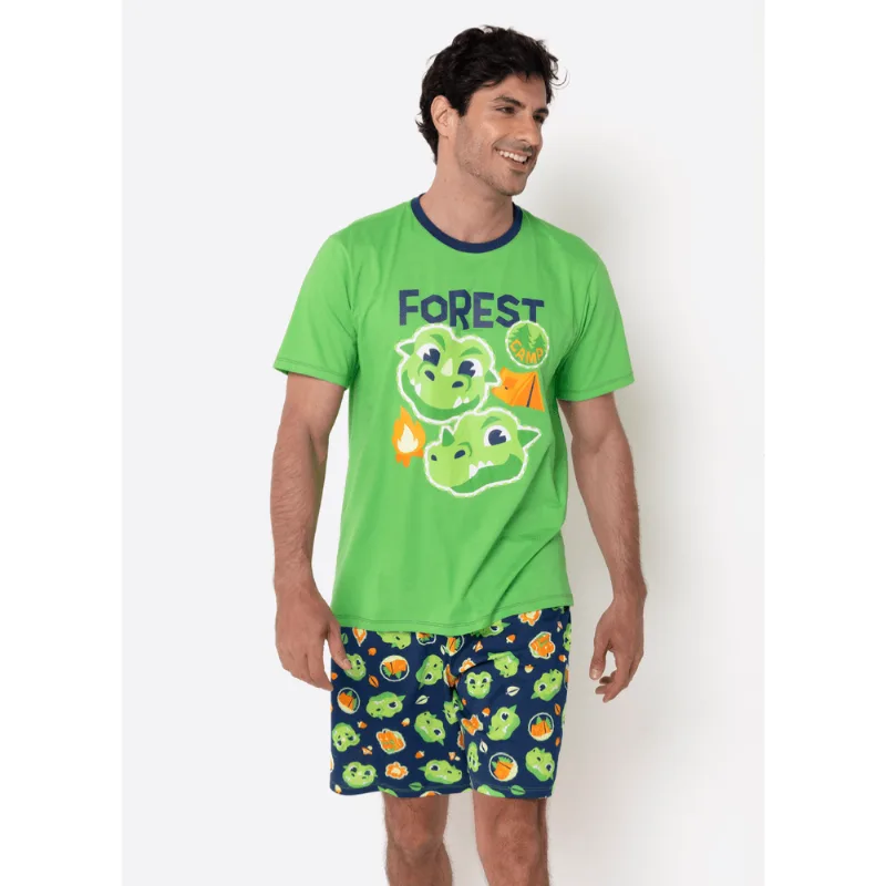 Pijama Manga Curta Algodão Masculino Dragão Camping GG