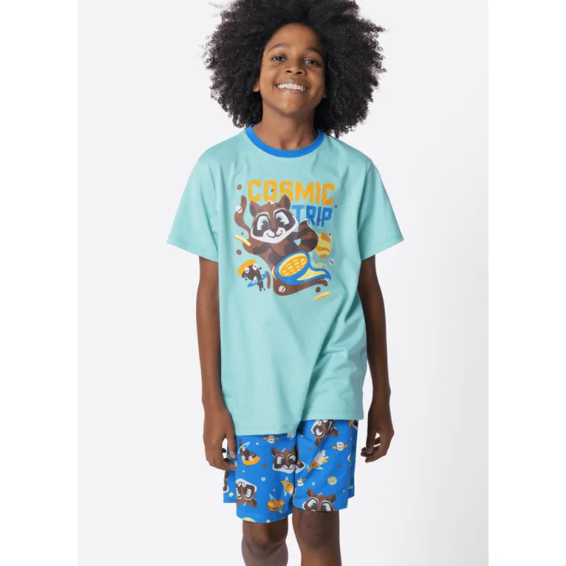 Pijama Manga Curta Algodão Menino Teen Guaxinim Chocolate 12