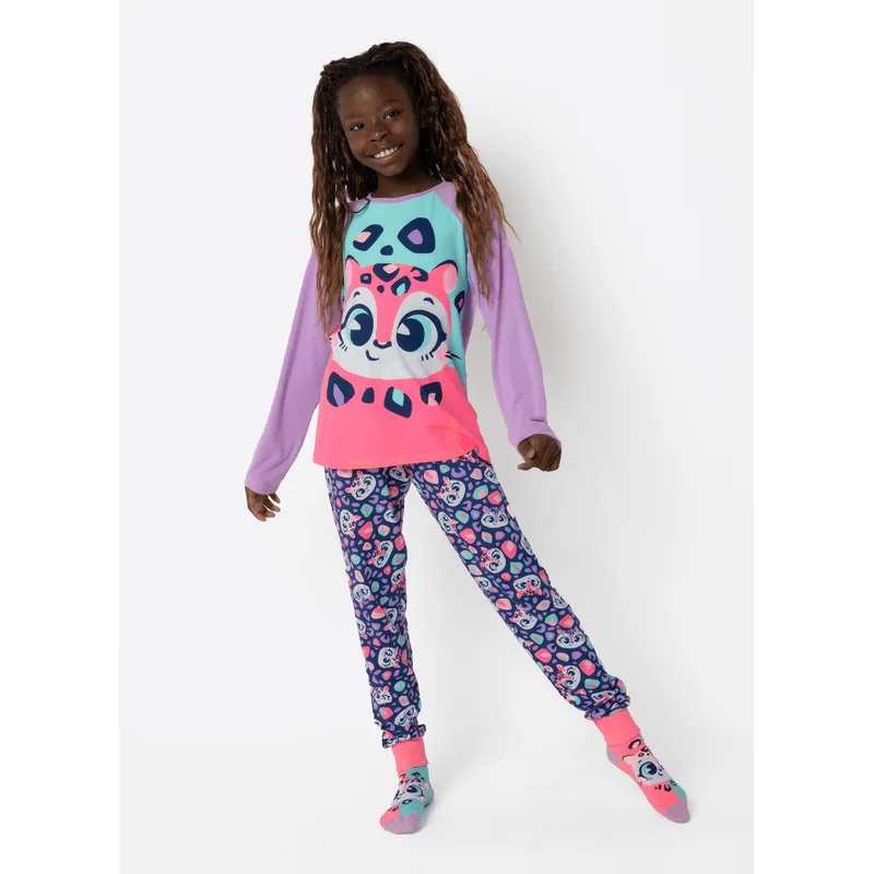 Pijama Manga Longa Viscolycra Menina Teen Onça Fantástica 8