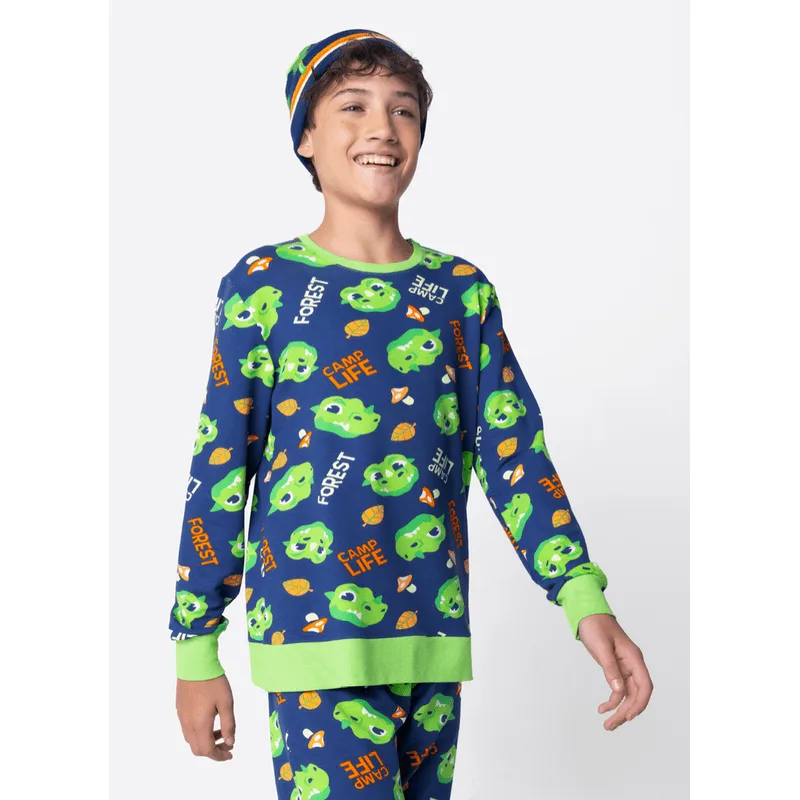 Pijama Manga Longa Moletinho Menino Teen Dragão Camping 10