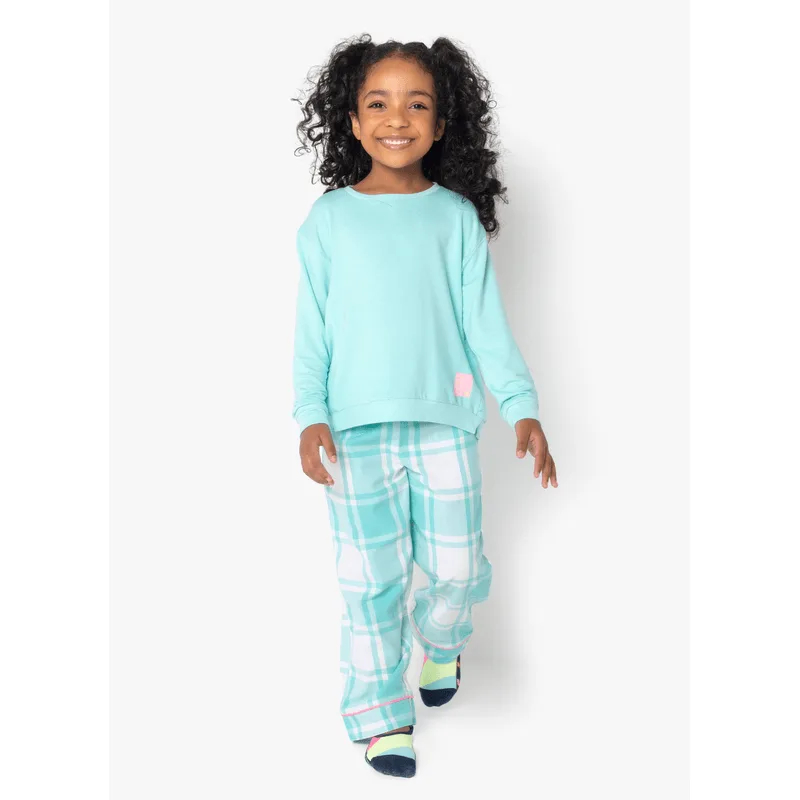 Pijama Manga Longa Flanela Menina Xadrez 1