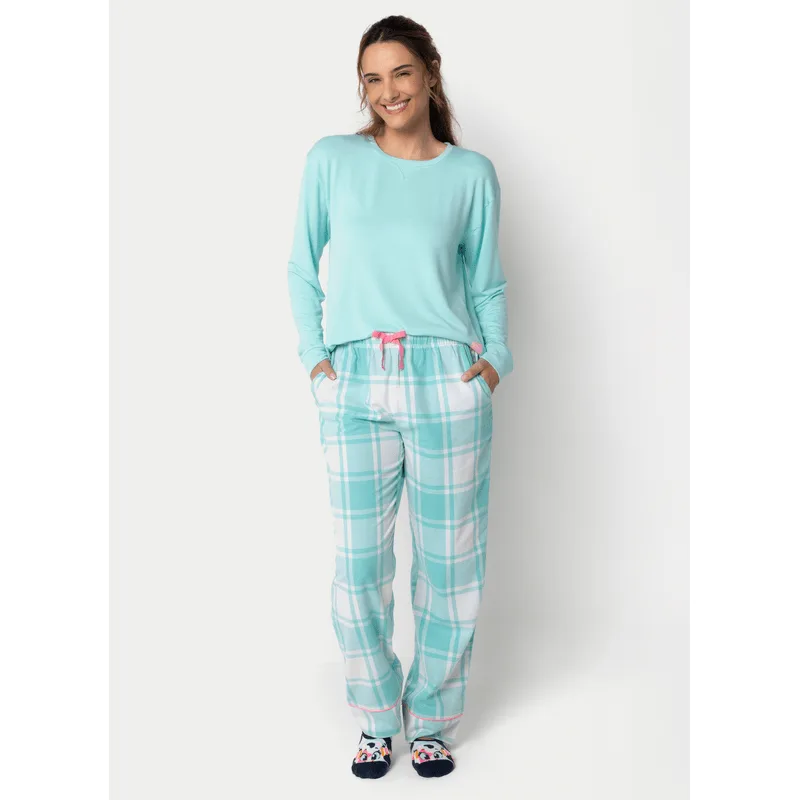 Pijama Manga Longa Flanela Feminino Xadrez P