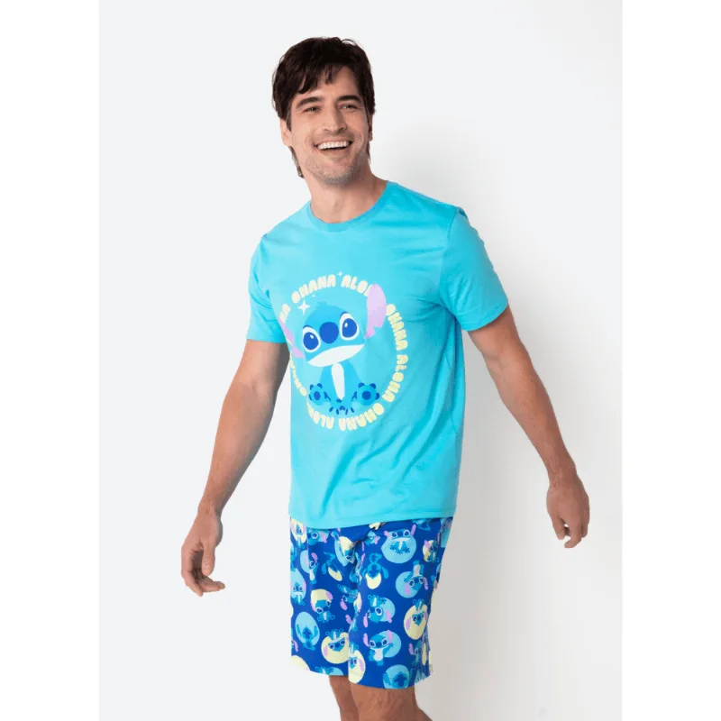 Pijama Manga Curta Algodão Masculino Stitch M