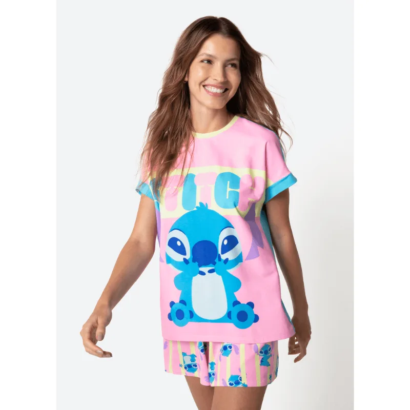 Pijama Manga Curta Viscolycra Feminino Stitch GG