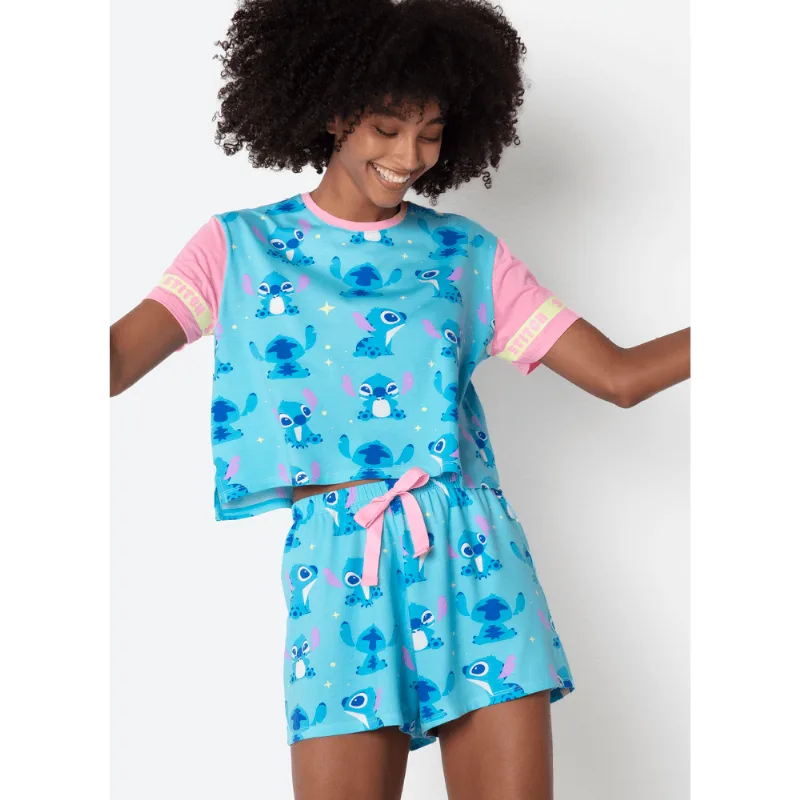 Pijama Manga Curta Viscolycra Feminino Stitch M