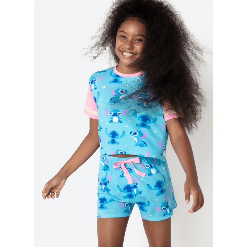 Pijama Manga Curta Viscolycra Menina Teen Stitch 14