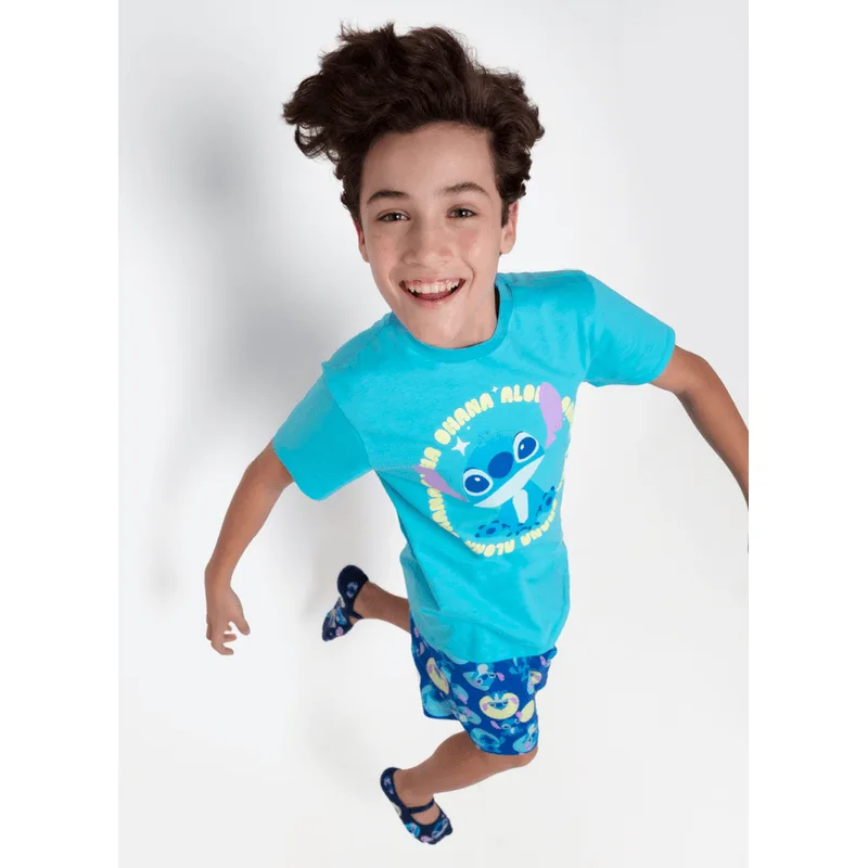 Pijama Manga Curta Algodão Menino Teen Stitch 10