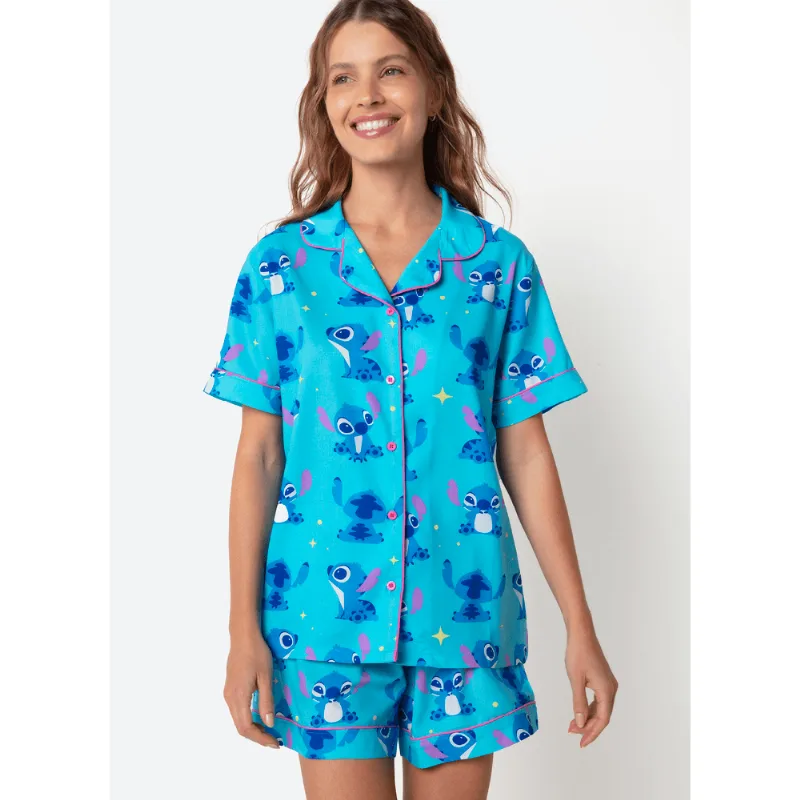 Pijama Manga Curta Viscose Feminino Stitch PP
