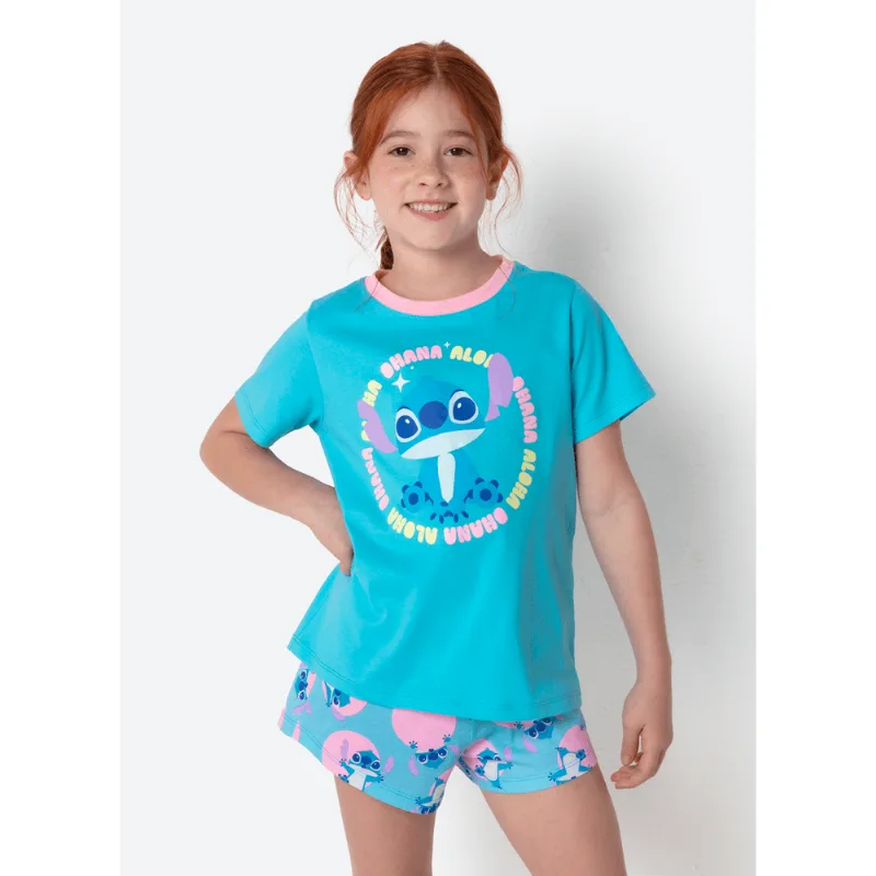Pijama Manga Curta Algodão Menina Stitch 2