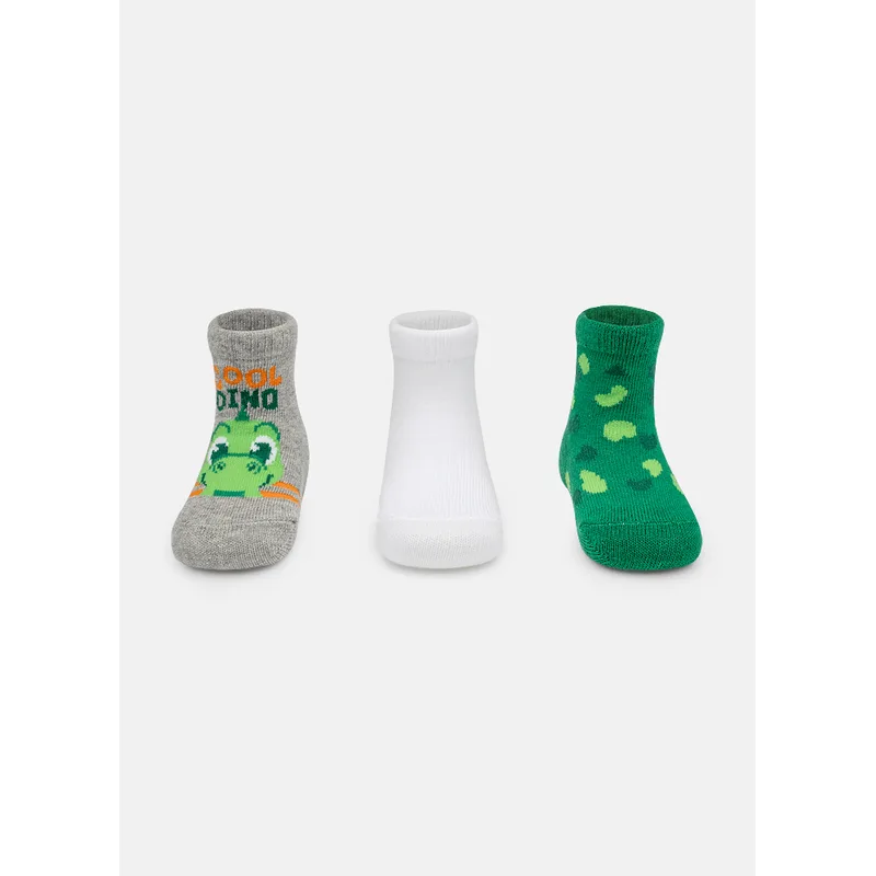 Kit com 3 Meias Cano Médio Bebê Menino Dino 5 A 8 MESES