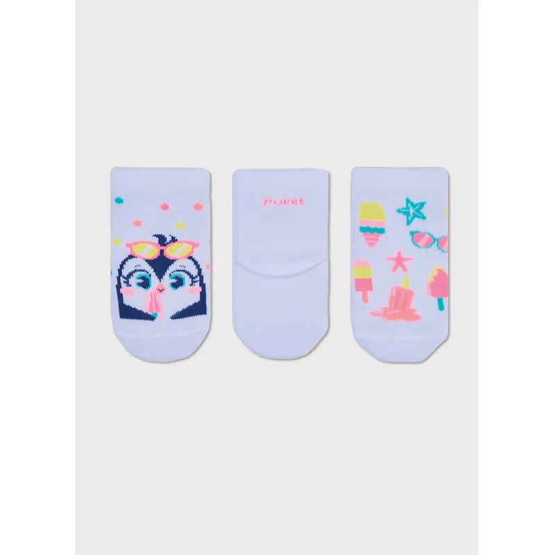 Kit com 3 Meias Cano Médio Bebê Menina Pinguim 5 A 8 MESES
