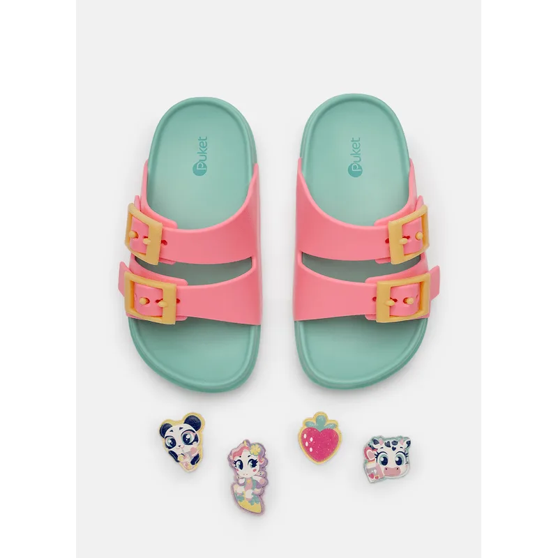 Chinelo Slide Menina Color Block Rosa 31A32
