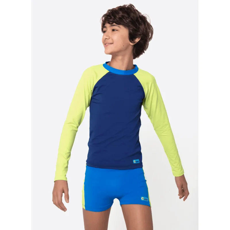 Camiseta Manga Longa com Proteção Solar Menino Teen Color Block Azul Marinho 12