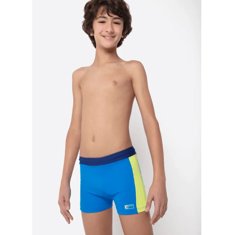 Sunga Boxer com Proteção Solar Menino Teen Color Block Azul Marinho 16
