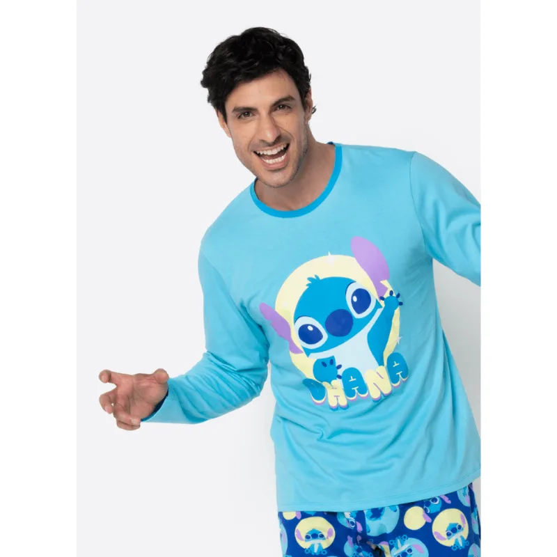 Pijama Manga Longa Algodão Masculino Stitch P
